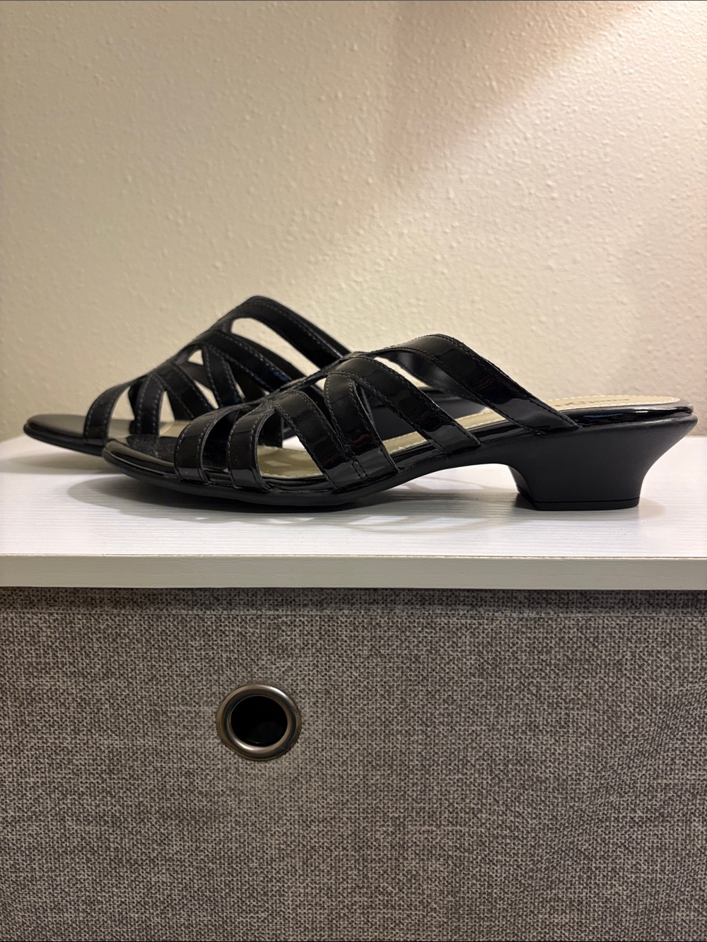 Black Strappy Low Heel Slide Sandals - Women
